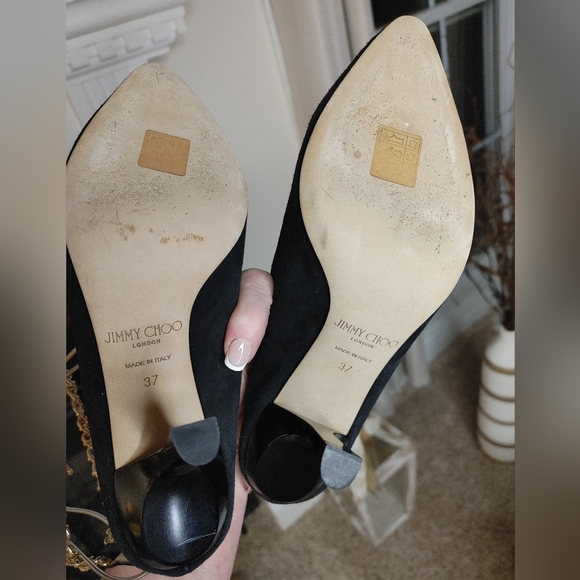JIMMY CHOO Betha 85 Suede And Nappa Leather Mules With Chain, Black 37 - Picture 14 of 16